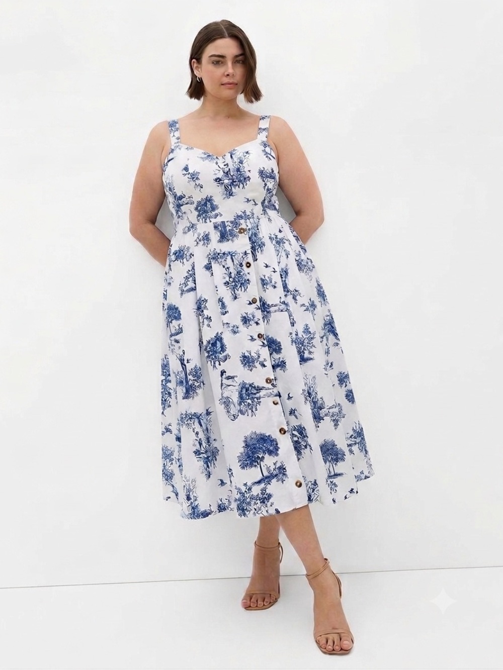 Blue Toile de Jouy Print Midi Sundress